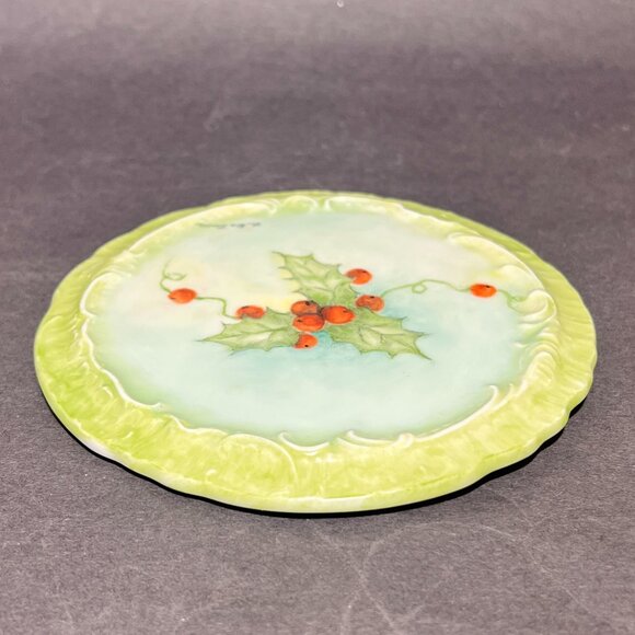 De Luca Hand Painted Holly Berries Trivet Plate Ceramic Green Christmas Holiday - Picture 6 of 10